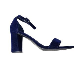 Worthington Women's Blue Velvet Ankle Strap Block Heel Sandals Size 10